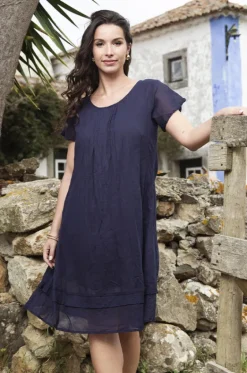 Dresses^Orientique Essentials Gauze Frill Hem Dress Navy