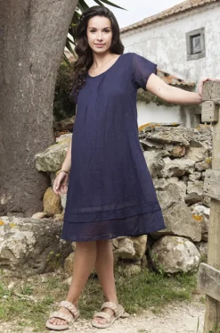 Dresses^Orientique Essentials Gauze Frill Hem Dress Navy
