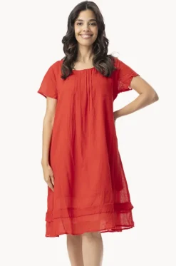 Dresses^Orientique Essentials Gauze Frill Hem Dress Red