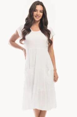 Dresses^Orientique Essentials Short Sleeve Pocket Dress White