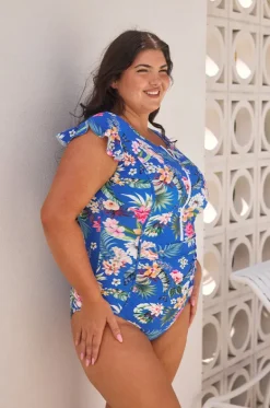 Rashies & Sunsuits^Capriosca Florida Frill Sleeve Sunsuit Blue/multi