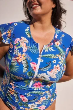 Rashies & Sunsuits^Capriosca Florida Frill Sleeve Sunsuit Blue/multi