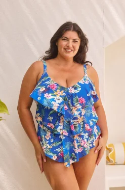 Tankini Tops^Capriosca Florida Tiered Frill Tankini Separate Blue/multi