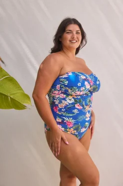 One Pieces^Capriosca Florida Twist Bandeau One Piece Blue/multi