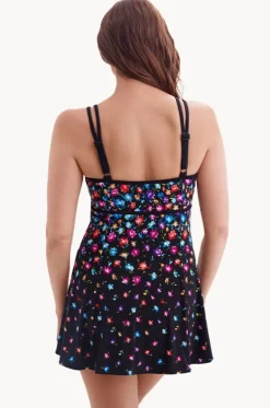 One Pieces^Longitude Flower Trail Empire Swim Dress Black/multi
