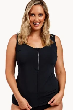 Tankini Tops^Funkita Form Still DD/E Zip Front Tankini Separate BLACK