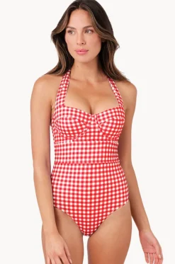 One Pieces^Une Piece Gingham Bustier Balconette One Piece Red
