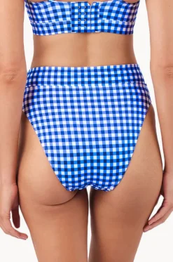 Bottoms^Une Piece Gingham High Cut High Waist Bottom Cobalt