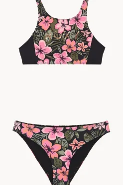 Bikini Sets^Roxy Girls Active Floral Crop Set Black/Pink