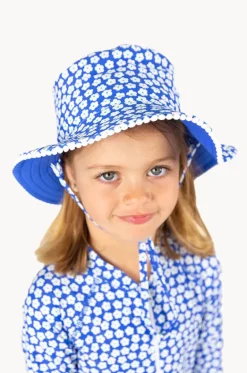 Hats^Babes In The Shade Girls Blue Daisy Sunhat Blue/white