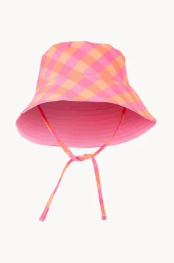 Hats^Milky Girls Check Swim Hat Pink/orange