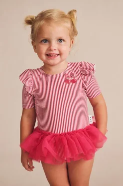 Rashies & Sunsuits^Huxbaby Girls Pie Stripe Ballerina Sunsuit Cherry