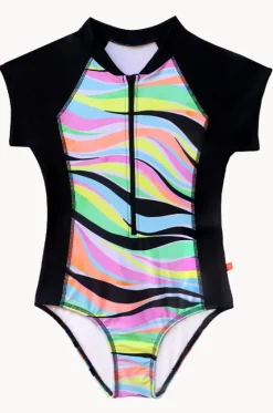 Rashies & Sunsuits|Rashies & Sunsuits^Salty Ink Girls Coastal Wave Short Sleeve Sunsuit Neon