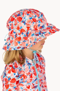 Hats^Babes In The Shade Girls Coral Sunhat Blue/coral