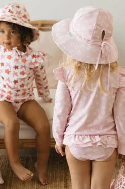 Hats^Acorn Girls Daisy Fields Wide Brim Swim Hat Pink/cream