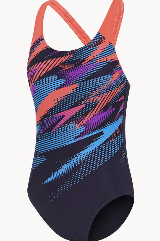 One Pieces^Speedo Girls Digi Boom Placement Splashback One Piece Navy/coral