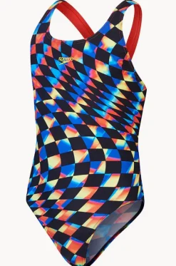 One Pieces^Speedo Girls Digital Allover Leaderback One Piece Black/Multi