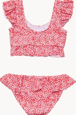 Bikini Sets^Snapper Rock Girls Ditsy Bloom Frilled Crop Set Red