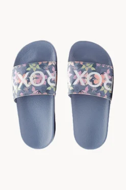 Footwear^Roxy Girls Floral Slippy II Slide Dusty Blue
