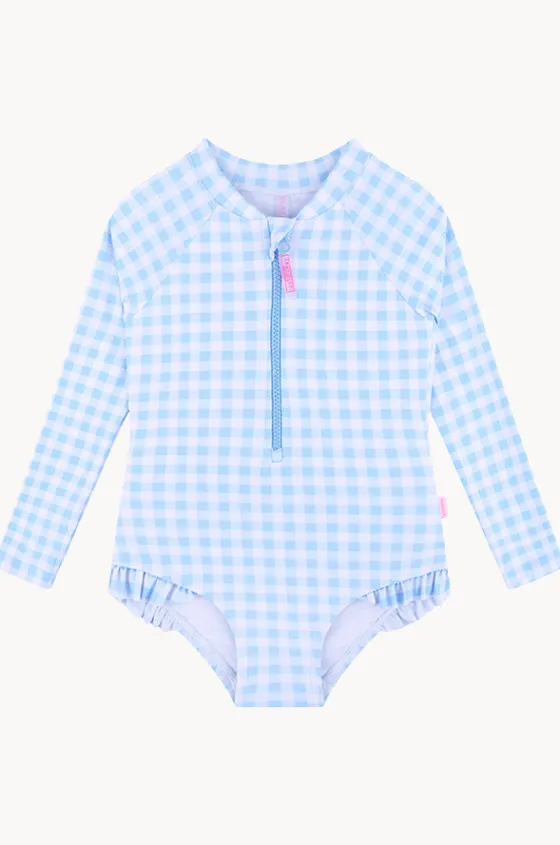 Rashies & Sunsuits^Seafolly Girls Girls Gingham Long Sleeve Sunsuit Blue