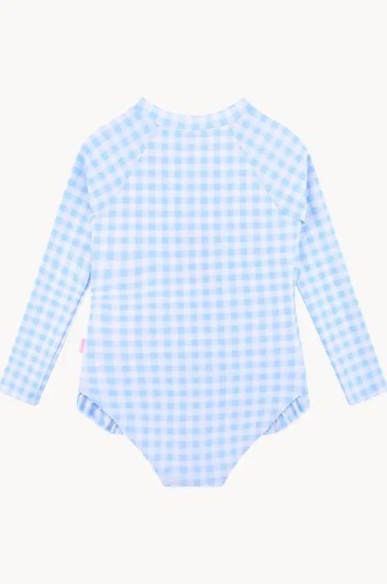Rashies & Sunsuits^Seafolly Girls Girls Gingham Long Sleeve Sunsuit Blue