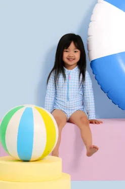 Rashies & Sunsuits^Seafolly Girls Girls Gingham Long Sleeve Sunsuit Blue