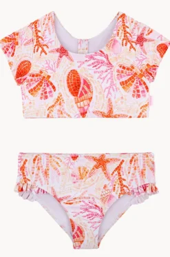 Bikini Sets^Seafolly Girls Girls La Mer Short Sleeve Crop Set Orange/Pink