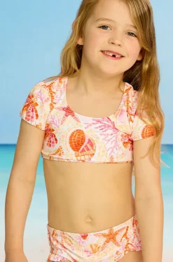 Bikini Sets^Seafolly Girls Girls La Mer Short Sleeve Crop Set Orange/Pink