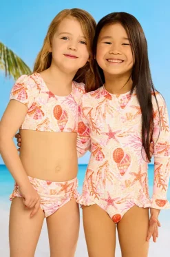 Bikini Sets^Seafolly Girls Girls La Mer Short Sleeve Crop Set Orange/Pink