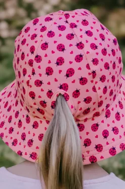 Hats^Bedhead Girls Ladybug Ponytail Bucket Hat Pink