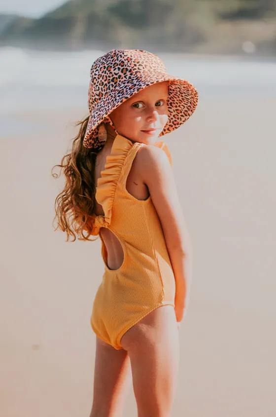 Hats^Bedhead Girls Leopard Ponytail Bucket Sunhat Coral Pink