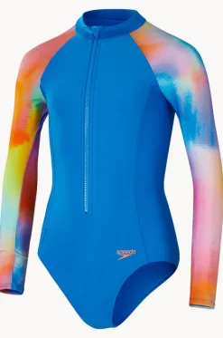 Rashies & Sunsuits^Speedo Girls Long Sleeve Sunsuit Blue/Multi
