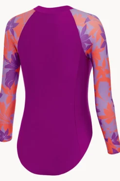 Rashies & Sunsuits^Speedo Girls Long Sleeve Sunsuit Purple/Orange