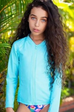 Rashies & Sunsuits^Salty Ink Girls Long Sleeve Zip Suntop Aqua