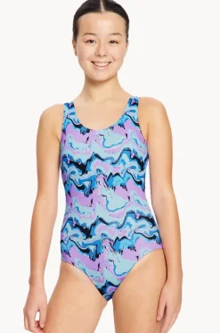 Period Swimwear|One Pieces^Modibodi Girls Marble Performance Racerback One Piece Blue