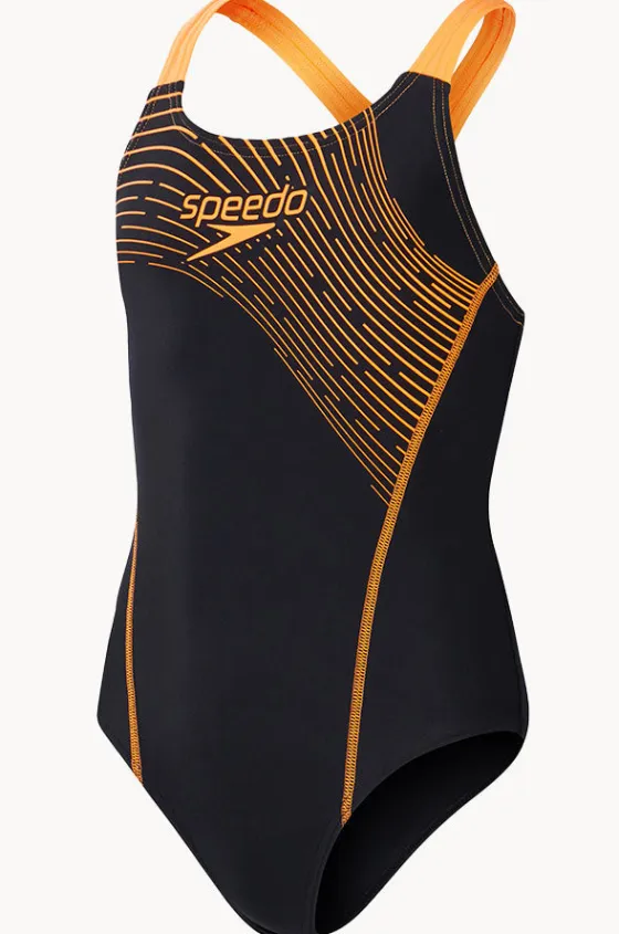 One Pieces^Speedo Girls Medley Logo Medalist One Piece Black/Orange