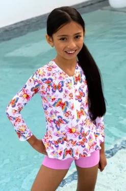 Rashies & Sunsuits^Salty Ink Girls Miss Aloha Boyleg Sunsuit Blue/Natural