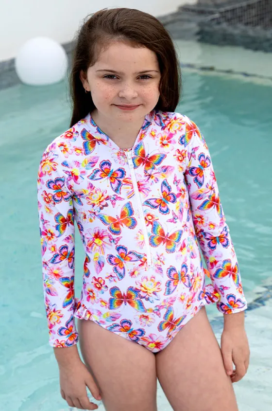 Rashies & Sunsuits^Salty Ink Girls Miss Aloha Long Sleeve Sunsuit Blue/Natural