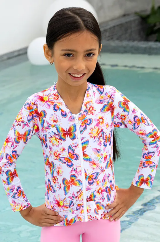 Rashies & Sunsuits^Salty Ink Girls Miss Aloha Long Sleeve Suntop Blue/Natural