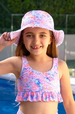 Hats^Salty Ink Girls Miss Cupcake Reversible Sunhat Pink/blue