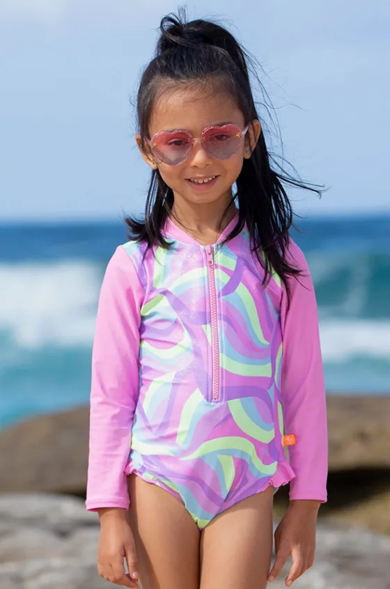 Rashies & Sunsuits|Rashies & Sunsuits^Salty Ink Girls Miss Sea Princess Long Sleeve Sunsuit Multi
