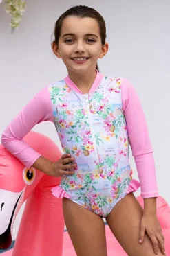 Rashies & Sunsuits^Salty Ink Girls Miss Vacay Long Sleeve Sunsuit Pink/multi
