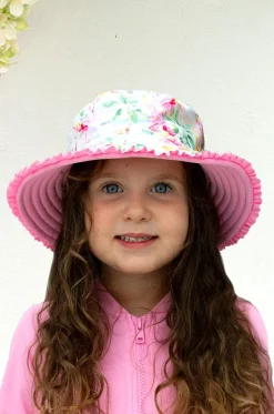 Hats^Salty Ink Girls Miss Vacay Reversible Sunhat Pink/multi