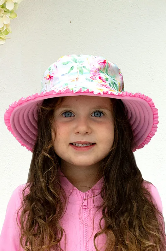 Hats^Salty Ink Girls Miss Vacay Reversible Sunhat Pink/multi