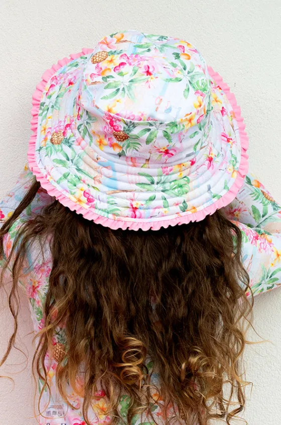 Hats^Salty Ink Girls Miss Vacay Reversible Sunhat Pink/multi