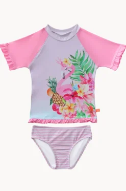 Rashies & Sunsuits^Salty Ink Girls Miss Vacay Short Sleeve Suntop Set Pink/multi
