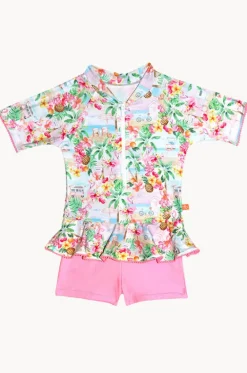 Rashies & Sunsuits^Salty Ink Girls Miss Vacay Short Sleeve Sunsuit Pink/multi