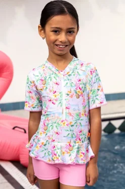 Rashies & Sunsuits^Salty Ink Girls Miss Vacay Short Sleeve Sunsuit Pink/multi