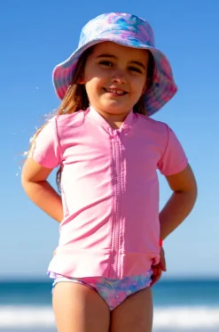 Rashies & Sunsuits^Salty Ink Girls Short Sleeve Zip Suntop Candy