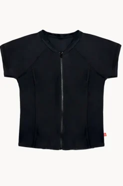 Rashies & Sunsuits^Salty Ink Girls Short Sleeve Zip Suntop Black